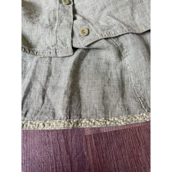 FLAX 1G Green Linen Button Front Top‎ Women 1X Lagenlook Minimalist Casual Artsy - Picture 14 of 15
